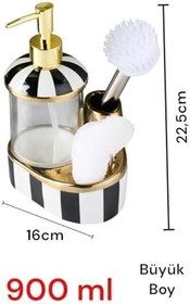 Resim Büyük Boy Cam Hazneli Porselen Mutfak Set Sıvı Sabunluk Çizgili 900ml 40082 