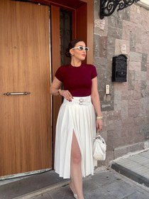 Resim Kemerli Uzun Piliseli Etek BEYAZ - M 