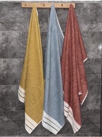 Resim Hardal Ucu Çizgili Banyo Havlusu -ipliği Boyalı & Yüksek Su Emici Hardal 
