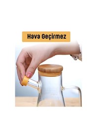 Resim Thn 2 Li Bambu Kapaklı Cam Yağlık Sirkelik 1000 Ml. Cam Sürahi Şeffaf 