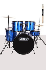 Resim Midex CD900X-BL 22" Yetişkin Akustik 22B-13T-12T-16F-14S 5 Parça Mavi Bateri Davul Seti 