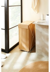 Resim Ocean Home Textile Katlanabilir Bölmeli Beyaz Metal Destekli Naturel Jüt Çamaşır Sepeti 44 x 29.5 x 63 cm 