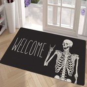 Resim 1 adet Cadılar Bayramı Temalı Iskelet "Hoşgeldiniz" Kapı Matı - Siyah Polyester İç/Dış Mekan Giriş Kilimi, Eğlenceli Kafatası Tasarımı, Makinede Yıkanabilir, 1cm Kalınlık, 700g/m², Cadılar Bayramı Partileri ve Dekorasyonu için Mükemmel, Cadılar Bayramı Dekorasyonu | Eğlenceli Iskelet Tasarımı | Dayanıklı Hoşgeldiniz Matı, Cadılar Bayramı Süsleri 