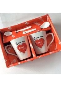 Resim I Love You Temalı Espresso Fincanı 2'li Set Kaşıklı 