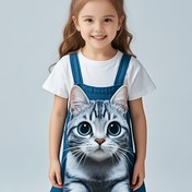 Resim Kızlar için sevimli 3D kedi ve dinozor desenli elbise - Kısa kollu, hafif dokulu, rahat yaz elbisesi "Meow" tasarımı ile, rahat fit, rahat yaz kıyafeti|Oyuncağı tasarımı|Rahat fit, kız elbisesi 