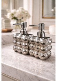 Resim Makri Home 2 Adet Bubble Cam Sıvı Sabunluk, 300 Ml + 300 Ml - Metalik Gri, 9,5x6,5x15 Cm 