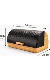 Resim Mis Kitchen Bambu Ekmek Kutusu - Siyah Metal Kapaklı Ekmek Dolabı Roll Top Bread Box 