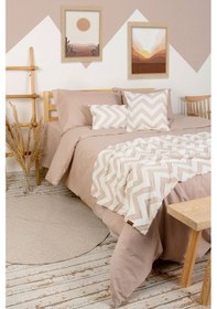 Resim Yatak Runner Kırlent Seti Bohem Punch Panç Desen Yatak Örtüsü Line Bej Renkli 