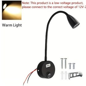 Resim Xuweiwei Rv Okuma Işığı 3w Sıcak Işık Duvara Monte Esnek Kaz Boynuzu Led Spot Dış Aydınlatma Dc12 24v Siyah 1 Adet 