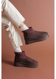 Resim Mini Kalın Taban İçi Kürklü Streç Bot Acı Kahve 