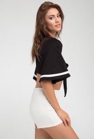 Resim Laranor Siyah Volan Kol Detay Bağlamalı Yaka Bolero Crop Hırka 24L7556 