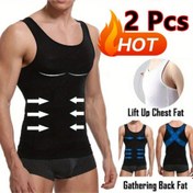 Resim 2 Adet Erkek Göğüs Sıkıştırma Atleti, Karın Kontrolü Şekillendirici Korse Bel Eğitim Yeleksiz Vücut Şekillendiren Tank Top, 1 Beden Üst Almanız Önerilir, Bel İnceltme Korsesi,Dikişsiz Tasarım,Kolsuz Üst,Dayanıklı Şekillendirici İç Çamaşırı,Nefes Alabilen Kumaş,Erkekler için Şekillendirici Giyim,Antrenman Yeleği,Vücut Şekillendirme,Duruş Desteği 