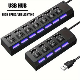 Resim Kompakt Siyah USB 2.0 Hub, 4/7 Port, LED Göstergeleri ve USB-C Port - Yüksek Hızlı Bağlantı için PC ve Laptop Genişletme, Güç Modu: USB 5V, Laptop Genişletme Hub | Modern Hub Tasarımı | Dayanıklı Yapım Kalitesi, USB 2.0 Hub 