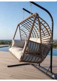 Resim Lüx Çift Kişilik Rattan Bahçe Ve Balkon Salıncağı Kahverengi 