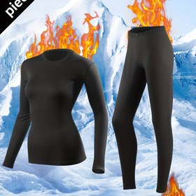 Resim 2 adet Kadın Kış Sıcak Tayt Seti - Uzun Kollu Yaka Fleece Kaplı Spor Pantolonu, Bağcıklı Bel, Polyester, Orta Esneklik, Dolgu Yok, Kayak, Snowboard ve Kış Sporları için, Kış Spor Giyim | Crew Neck Pantolon | Polyester Kumaş 