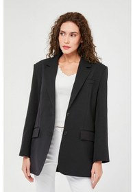 Resim Siyah Kadın Düğmeli Blazer Ceket 001 