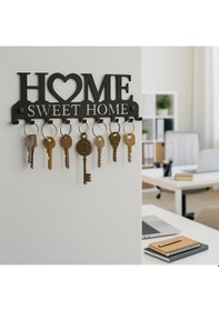 Resim Lunoart Dekoratif Metal Anahtarlık Askılığı Giriş İçin Home Sweet Home Tasarımı Siyah 