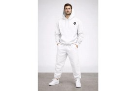 Resim Os Unisex Kapüşonlu Eşofman Takımı - Oversize Fit, Minimal Logo, Beyaz 