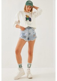Resim Shade Kadın Üç İplik Şardonlu Baskılı Sweatshirt 55447 60351120 - Lacivert 