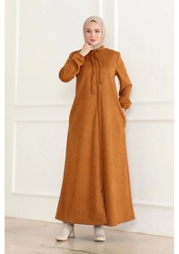 Resim Süet Kumaş Salaş Kesim Ferace / Camel- F0504 Camel 