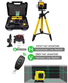 Resim BRANZEG 12 Yönlü 360 Derece Lazer Terazi Çizgi Hizalama Tripotlu Kumandalı 