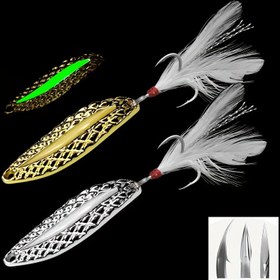 Resim Karanlıkta Parlayan Spinnerbait Balıkçılık Yemi - Tüyli Üçlü Kanca ile Kışlık Metal Bass Wobbler, Kırmızı Balık, Bass, Alabalık ve Daha Fazlası için İdeal 