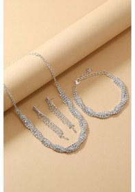 Resim Chavin Düğün Nişan Kına Zirkon Taşlı Bayan Kolye Küpe Set Ev15 Beyaz 