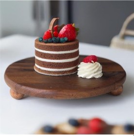 Resim Akayev Ahşap 25 Cm Ayaklı Sunum Tabağı - Pasta Tabağı - Doğal Sunumluk Kahverengi 