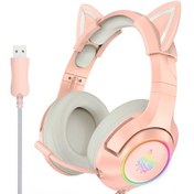 Resim Geeroyoo Onıkuma K9 Rgb Aydınlatmalı Kedi Kulaklı Oyun Kulaklığı, 7.1 Sanal Ses, Mikrofonlu, Usb, Pembe 