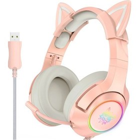 Resim Geeroyoo Onıkuma K9 Rgb Aydınlatmalı Kedi Kulaklı Oyun Kulaklığı, 7.1 Sanal Ses, Mikrofonlu, Usb, Pembe 