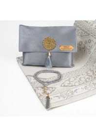 Resim Seccade + Tesbih Seti Şantuk Kese, Gri Lacivert 110 x 64 