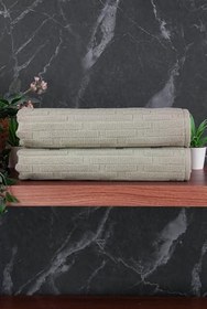 Resim Tuğla Desenli 2li Ayak Havlusu - 50x70 cm - Su Emici Banyo Paspası Seti - Yeşil 
