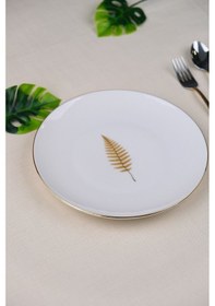Resim Tabak Evi Porselen Natura Fern Altın Yaldız Pasta Tabağı 20,50cm Tekli Çok Renkli 