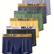Resim 6'lı Erkek Mesh Boxer Külot - Nefes Alabilir & Esnek Polyester-Spandex Karışımı, "HELLO" Bel Bandı, Çeşitli Renkler, Makinede Yıkanabilir - Rahat Kalıp İç Çamaşırı 