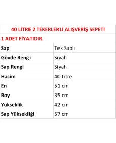 Resim Marketix Tekerlekli Plastik Market Alışveriş El Sepeti 40 Litre Siyah 1 Adet 