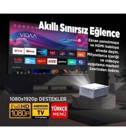 Resim Beyaz 1080P Projeksiyon Cihazı, Otomatik Odak ve Keystone, 6g Wifi Destekli 