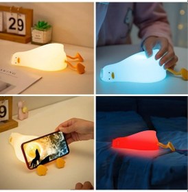Resim River World Şarjlı Dekoratif Çocuk Odası İçin Yumuşak Dokulu 5 Farklı Renk Modlu Pofuduk Gece Led Lamba Figürü Tembel Ördek Çok Renkli 