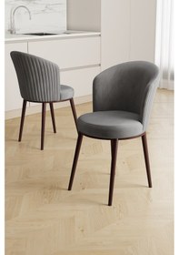 Resim Canisa Asfel Serisi Mdf 77x130 Traverten Yandan Açılabilir Mutfak Masası Takımı 6 Gri Sandalye Traverten Masa Gri Sandalye 