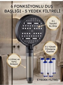 Resim Nova Filtreli Duş Başlığı 5 Yedek Filtre Su Arıtmalı, Klor Ve Kireç Önleyici, Yüksek Basınçlı Siyah 