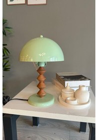 Resim Mint Mantar Masa Lambası Q Ahşap Dekoratif Abajur Çocuk Odası Başucu Lambası Okuma Lambası Mint 