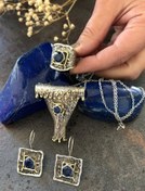 Resim 925 Ayar Gümüş Özel Tasarım Safir Taşlı Set 