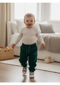 Resim Zekids Erkek Çocuk Pamuklu Bel Paça Lastikli Eşofman Altı-16390 Yeşil 