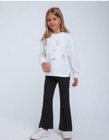 Resim Kız Çocuk Kabartma Çiçek Desenli Sweatshirt-14320 Beyaz 