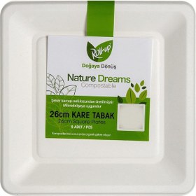 Resim Roll-up Nature Ekolojik Karton Kağıt Parti Tek Kullanımlık Kare Tabak - 26 Cm. - 6 Adetlik 5 Paket 