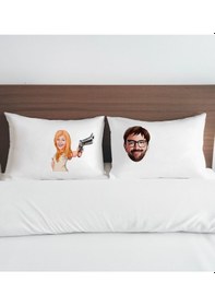 Resim Bk Gift Kişiye Özel Karikatürlü Pamuklu 2 Li Yastık Kılıfı Seti-5 50x70cm , Sevgiliye , Ev si, Tasarım Ev Tekstili 