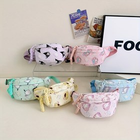 Resim Sanrio Kadınlar için Ayarlanabilir Bel Çantası - Dokuma Kolyeli Sevimli Hayvan Baskılı Crossbody Çanta, Günlük Gereçler İçin Kompakt Naylon Keselik, Makinede Yıkanabilir Pastel Renkler, Günlük Aksesuar, Eğlenceli Tasarım, Dayanıklı Kumaş, Moda Aksesuarı, Kawaii Severler 