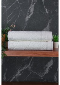 Resim Ayak İzi Desenli 2li Ayak Havlusu - 50x70 Cm - Su Emici Banyo Paspası Seti - Beyaz Beyaz 