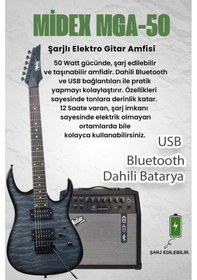Resim Midex Crade-50amp Grey Rosewood Super Strat Kasa Hh Yüksek Kaliteli 50w Amfili Elektro Gitar Seti 