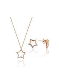 Resim Gümüş Rose Zirkon Taşlı Yıldız Kolye Ve Küpe Gümüş Ikili Set 