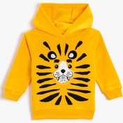 Resim Erkek Bebek Hayvan Baskılı Kapüşonlu Sweatshirt Pamuklu 